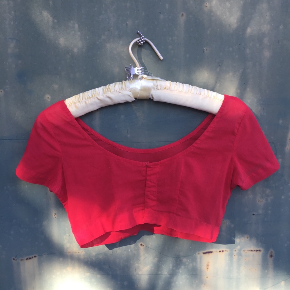 Vintage 60’s Cherry Red *Linen Choli Blouse*~